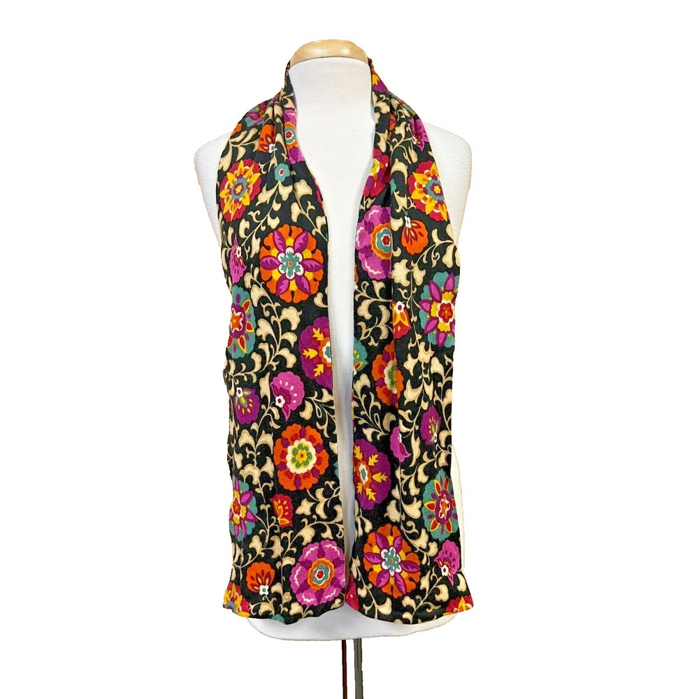 Vera Bradley Neck Scarf Colorful Floral Print Viscose Cotton 7" W x 64" L - Picture 3 of 7
